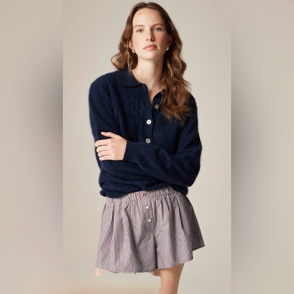 NWT J. Crew Boxer Short Striped Cotton Poplin Burgundy